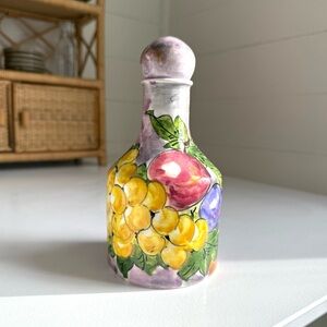 Oil Vinegar Decanter - Purple  Hand-Painted Bottle Fruit Design Greece Cruet